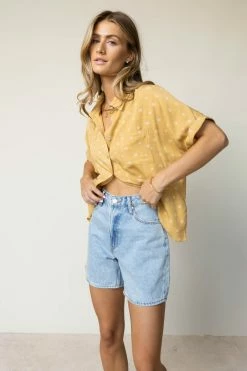 FUN 2 FUN Melanie Button Down Top In Mustard - FINAL SALE