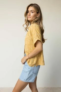 FUN 2 FUN Melanie Button Down Top In Mustard - FINAL SALE