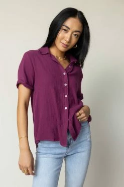 FUN 2 FUN Tops Piper Button Down Top In Purple - FINAL SALE