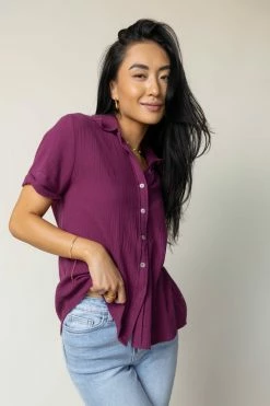 FUN 2 FUN Tops Piper Button Down Top In Purple - FINAL SALE