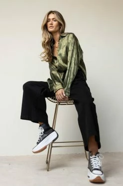 LIME N CHILI Jaden Button Down Top In Green - FINAL SALE