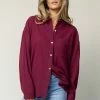 FUN 2 FUN Larissa Button Down Blouse In Burgundy - FINAL SALE