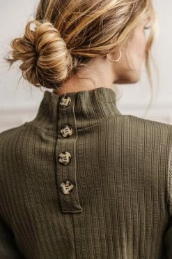GINGER G Clarice Button Back Detail Top In Olive - FINAL SALE