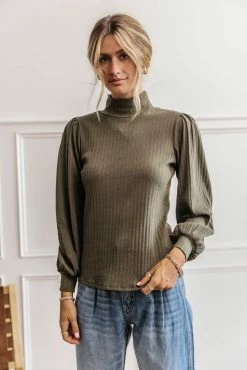 GINGER G Clarice Button Back Detail Top In Olive - FINAL SALE