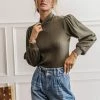 GINGER G Clarice Button Back Detail Top In Olive - FINAL SALE