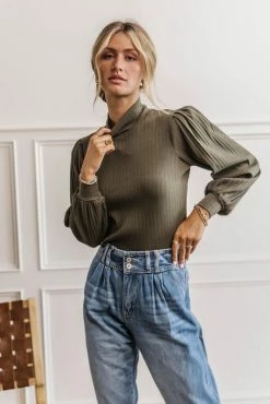 GINGER G Clarice Button Back Detail Top In Olive - FINAL SALE