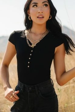 DRESS FORUM Ribbed Cap Sleeve Bodysuit In Black - FINAL SALE