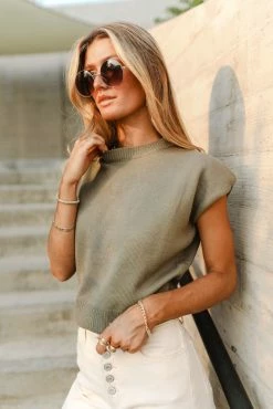 SINA Geena Shoulder Pad Sweater In Olive