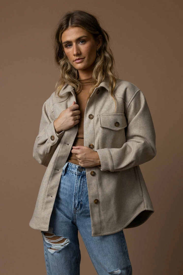 Best Pirce 🔔 LOVE TREE Brinkley Shacket In Oatmeal - FINAL SALE 👏 3 LOVE TREE Brinkley Shacket In Oatmeal - FINAL SALE