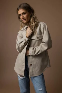 LOVE TREE Brinkley Shacket In Oatmeal - FINAL SALE