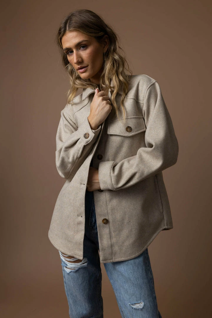 Best Pirce 🔔 LOVE TREE Brinkley Shacket In Oatmeal - FINAL SALE 👏 1 LOVE TREE Brinkley Shacket In Oatmeal - FINAL SALE