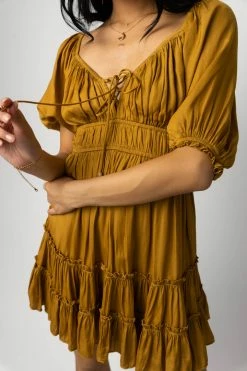 Mustard Seed Evie Mini Dress In Chartreuse Dresses