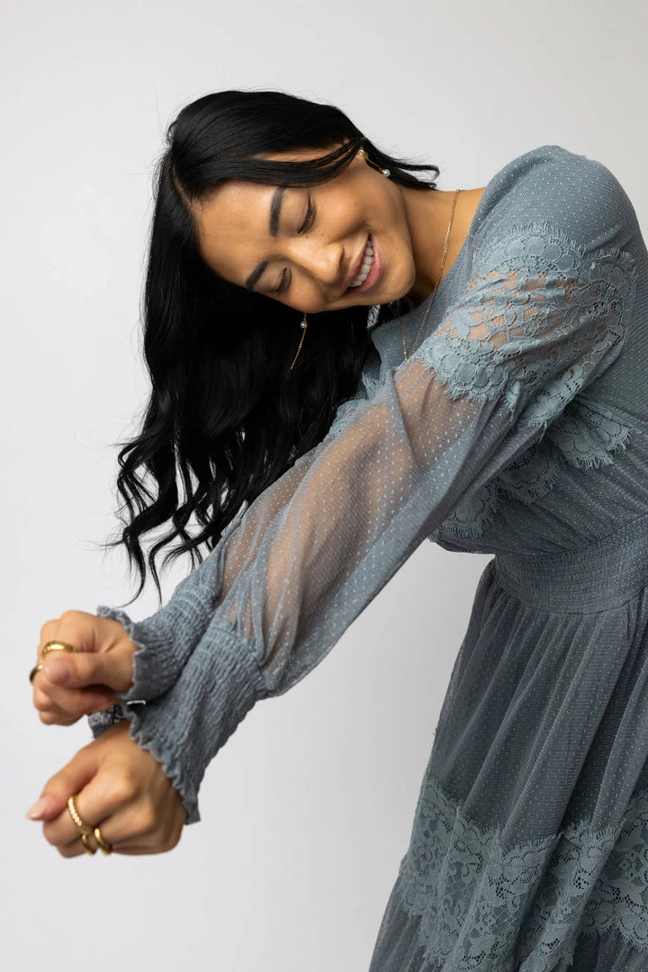 New π CALISTA Lilith Midi π Dress In Slate Blue - FINAL SALE π 3 CALISTA Lilith Midi Dress In Slate Blue - FINAL SALE