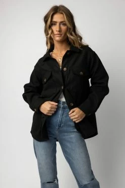 LOVE TREE Brinkley Shacket In Black - FINAL SALE