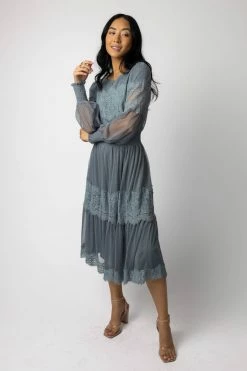 CALISTA Lilith Midi Dress In Slate Blue - FINAL SALE