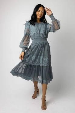 New π CALISTA Lilith Midi π Dress In Slate Blue - FINAL SALE π 8 CALISTA Lilith Midi Dress In Slate Blue - FINAL SALE