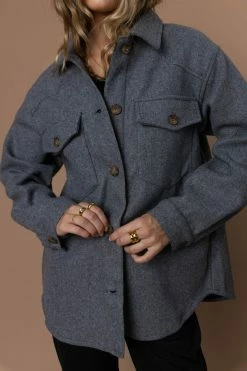 LOVE TREE Brinkley Shacket In Grey - FINAL SALE