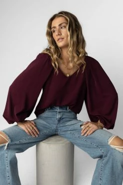 MAIZE Stephanie Blouse In Burgundy - FINAL SALE