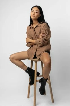 Be Cool Manufacture Reggie Shirt Jacket In Brown Tops