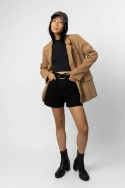 AARON & AMBER Tops Crystal Blazer In Camel