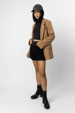 AARON & AMBER Tops Crystal Blazer In Camel