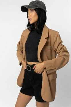 AARON & AMBER Tops Crystal Blazer In Camel