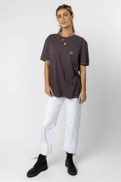 SWEET CLAIRE Smiley Graphic Tee In Charcoal - FINAL SALE