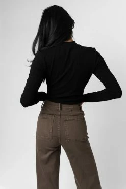 WELLMADE INC Carly Ribbed Top In Black - FINAL SALE