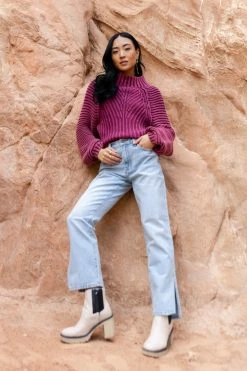 SINA Olympe Cable-Knit Sweater In Magenta Tops