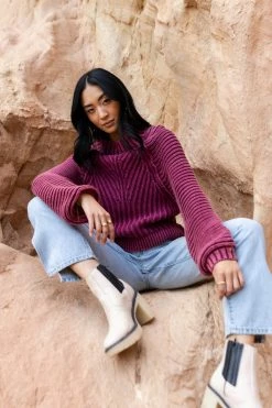 SINA Olympe Cable-Knit Sweater In Magenta Tops