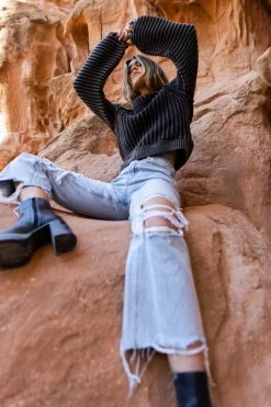 SINA Tops Olympe Cable-Knit Sweater In Black