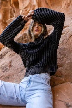 SINA Tops Olympe Cable-Knit Sweater In Black