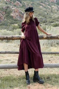 Fore Collection Amanda Tiered Dress In Burgundy - FINAL SALE