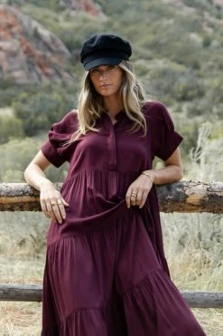 Fore Collection Amanda Tiered Dress In Burgundy - FINAL SALE