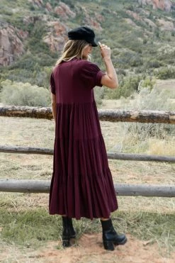 Fore Collection Amanda Tiered Dress In Burgundy - FINAL SALE