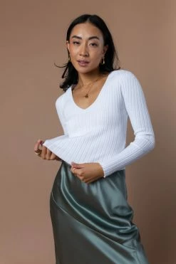MISS LOVE Meera Ribbed Top In White - FINAL SALE