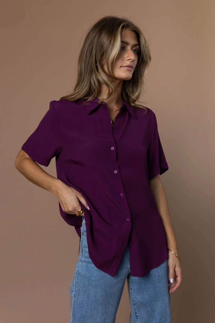 New π€© FUN 2 FUN Ayala Button Down Blouse In Plum - FINAL SALE π 1 FUN 2 FUN Ayala Button Down Blouse In Plum - FINAL SALE