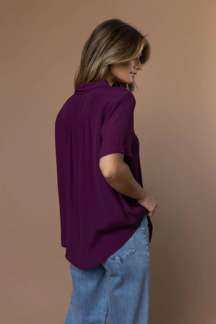 New π€© FUN 2 FUN Ayala Button Down Blouse In Plum - FINAL SALE π 2 FUN 2 FUN Ayala Button Down Blouse In Plum - FINAL SALE