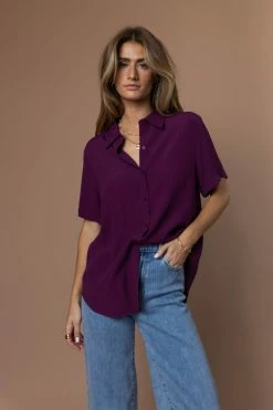 New π€© FUN 2 FUN Ayala Button Down Blouse In Plum - FINAL SALE π 7 FUN 2 FUN Ayala Button Down Blouse In Plum - FINAL SALE