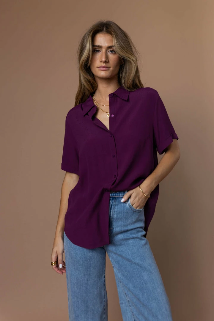 New π€© FUN 2 FUN Ayala Button Down Blouse In Plum - FINAL SALE π 4 FUN 2 FUN Ayala Button Down Blouse In Plum - FINAL SALE