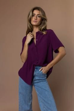 New π€© FUN 2 FUN Ayala Button Down Blouse In Plum - FINAL SALE π 6 FUN 2 FUN Ayala Button Down Blouse In Plum - FINAL SALE