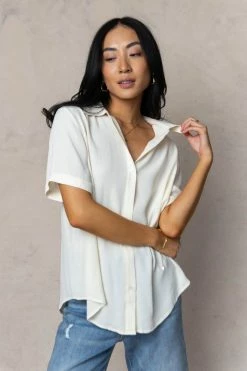 FUN 2 FUN Ayala Button Down Blouse In Cream - FINAL SALE