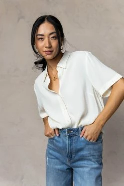 FUN 2 FUN Ayala Button Down Blouse In Cream - FINAL SALE