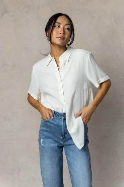 FUN 2 FUN Ayala Button Down Blouse In Cream - FINAL SALE