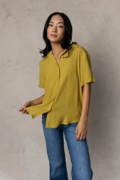 FUN 2 FUN Tops Ayala Button Down Blouse In Chartreuse - FINAL SALE