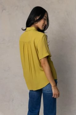 FUN 2 FUN Tops Ayala Button Down Blouse In Chartreuse - FINAL SALE