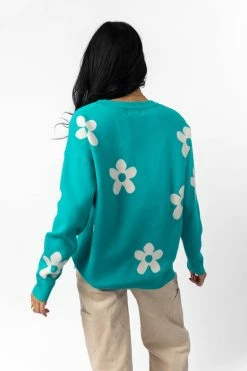TEA N ROSE Tops Bennett Sweater In Turquoise - FINAL SALE