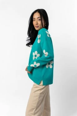 TEA N ROSE Tops Bennett Sweater In Turquoise - FINAL SALE