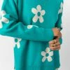 TEA N ROSE Tops Bennett Sweater In Turquoise - FINAL SALE
