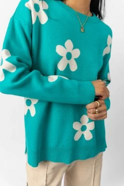 TEA N ROSE Tops Bennett Sweater In Turquoise - FINAL SALE